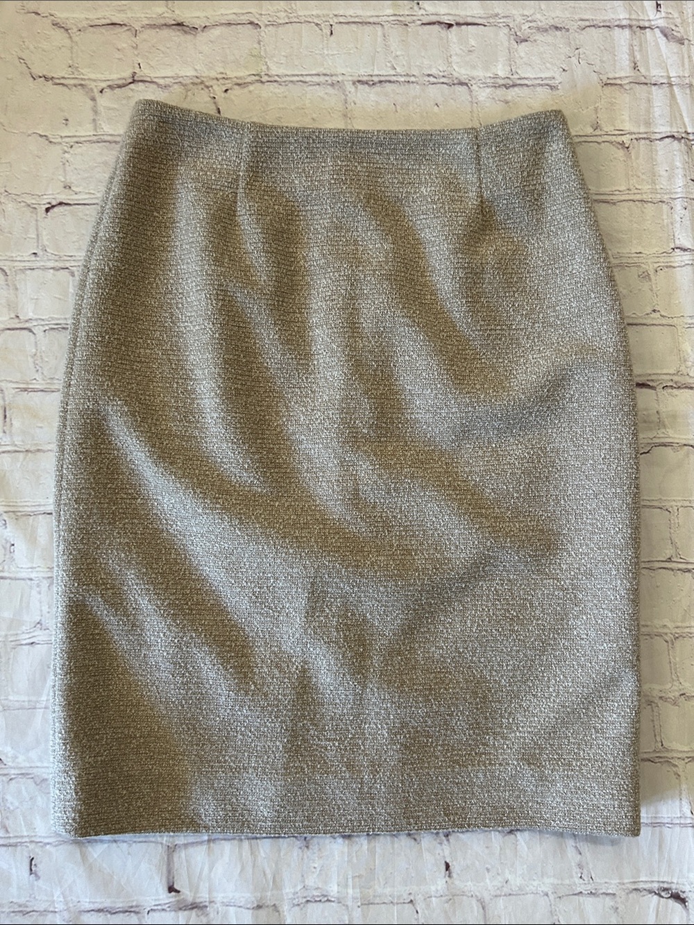 Abbey Glass Tweed Pencil Classic Skirt in Taupe Tank Size small Lined Designer